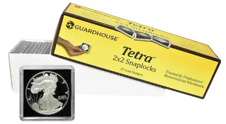 American Silver Eagle 2x2 Tetra Snaplock Coin Holder -  25 per pack