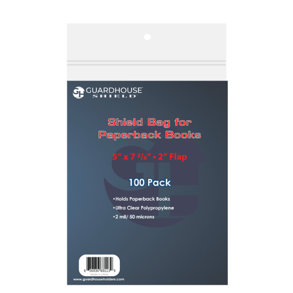 Shield Bag for Paperback Books  5 x 7 3/8 + 2" Flap