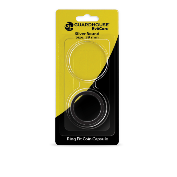 EvoCore Silver Round Silicone Ring Fit Coin Holder - 39mm (Black)