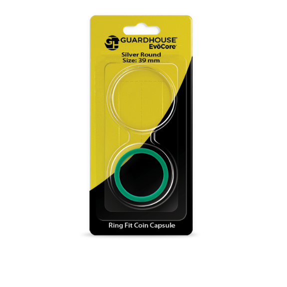 EvoCore Silver Round Silicone Ring Fit Coin Holder - 39mm (Green)