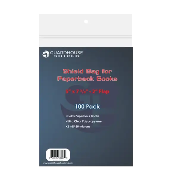Shield Bag for Paperback Books  5 x 7 3/8 + 2" Flap