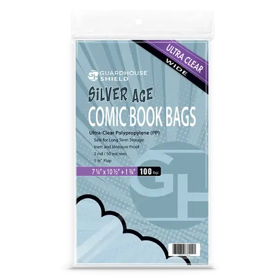 Shield Bag for Thicker Silver Comic Books (Wide Size) - 7 1/4 x 10 1/2
