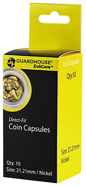 Nickel (21.2mm) Direct-Fit EvoCore Coin Capsules - 10 Pack