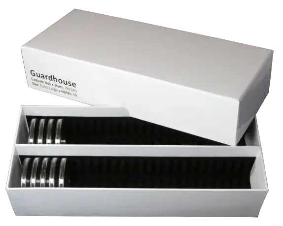 Guardhouse Double Row Coin Capsule Box - 50 Extra Large Capsules