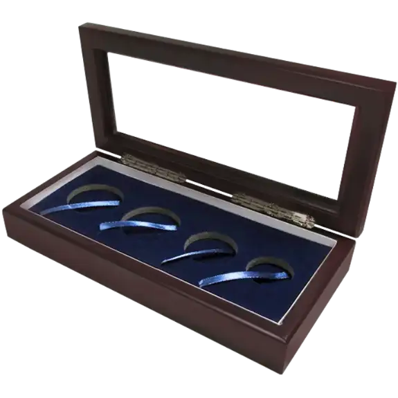 Guardhouse Glass-top Wood Display Box -GH-W1800: (S,M,2L) American Gold Eagle Set in Ringed Capsules