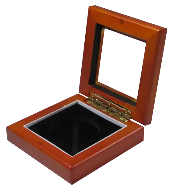 Guardhouse 3.87x3.87 Glass-top Wood Display Box - Holds Small Sized Capsule