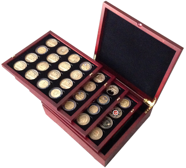 12 Certified Coin Mahogany Display Box Removable Trays 