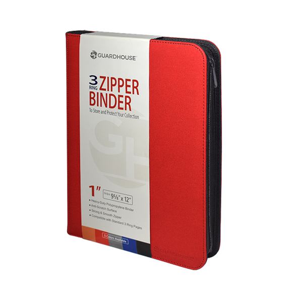 Zipper Binder with 3 Ring Clip - Red
